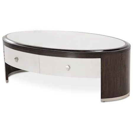 Oval 2-Drawer Cocktail Table with Marble Top